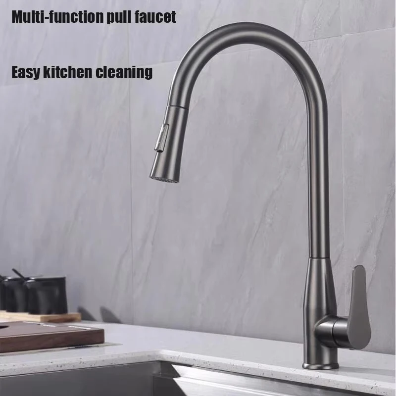 

Stainless Steel Gun Grey Kitchen Pull Faucet 360° Rotation Splash Proof Water Dish Basin Sink Hot And Cold Faucet