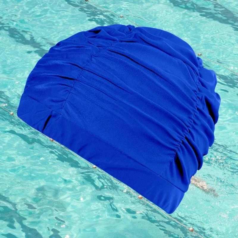 Nylon Cloth Swimming Caps Pleated Bathing Caps Swimmer Caps Elastic Comfort Swim Hats for Women Man