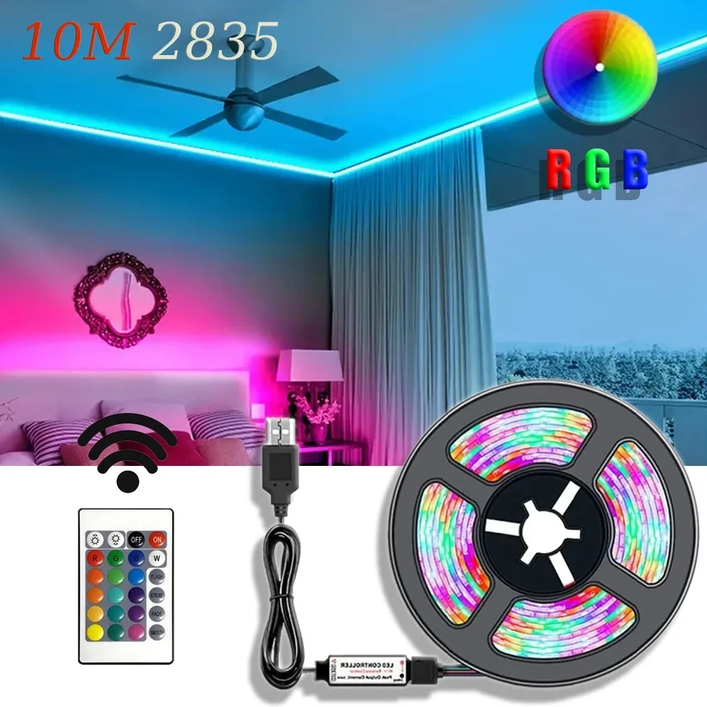 2835 10M LED Lights Strip 24 Key IR Remote Control Podświetlenie TV Light Belt Elastyczne oświetlenie szafki do wystroju domu DIY