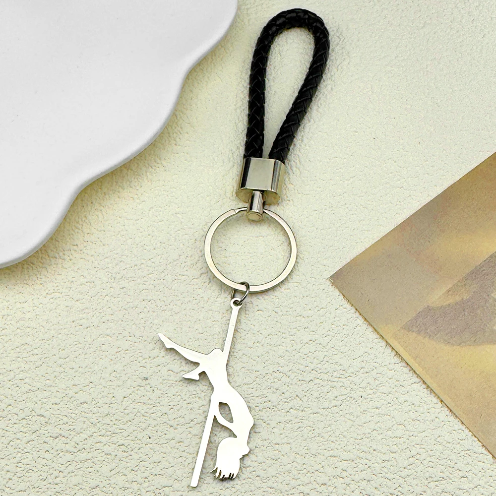 Pole Dance Mädchen Musical Schlüsselanhänger Für Frauen Männer Edelstahl Pu Leder Tasche Charme Kunst Liebhaber Schlüsselanhänger Schmuck Geschenke – Detail 5