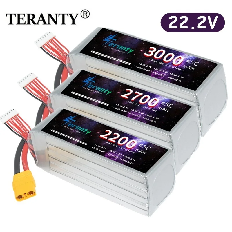 

Аккумулятор TERANTY 6S LIPO 22,2 в RC Lipo 1500 мАч 1800 мАч 2200 мАч 2700 мАч 3000 мАч XT60 T XT90 Разъем 45C для радиоуправляемого автомобиля, лодки, вертолета