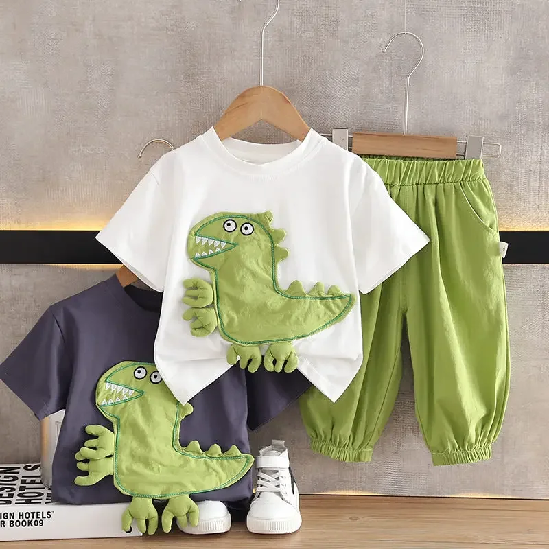 

Summer Children Boys Suit Kids Sport Cotton Cartoon Dinosaur T-Shirt Short Pants 2 Pcs/Set Toddler Clothing Tracksuits 0-5 Years