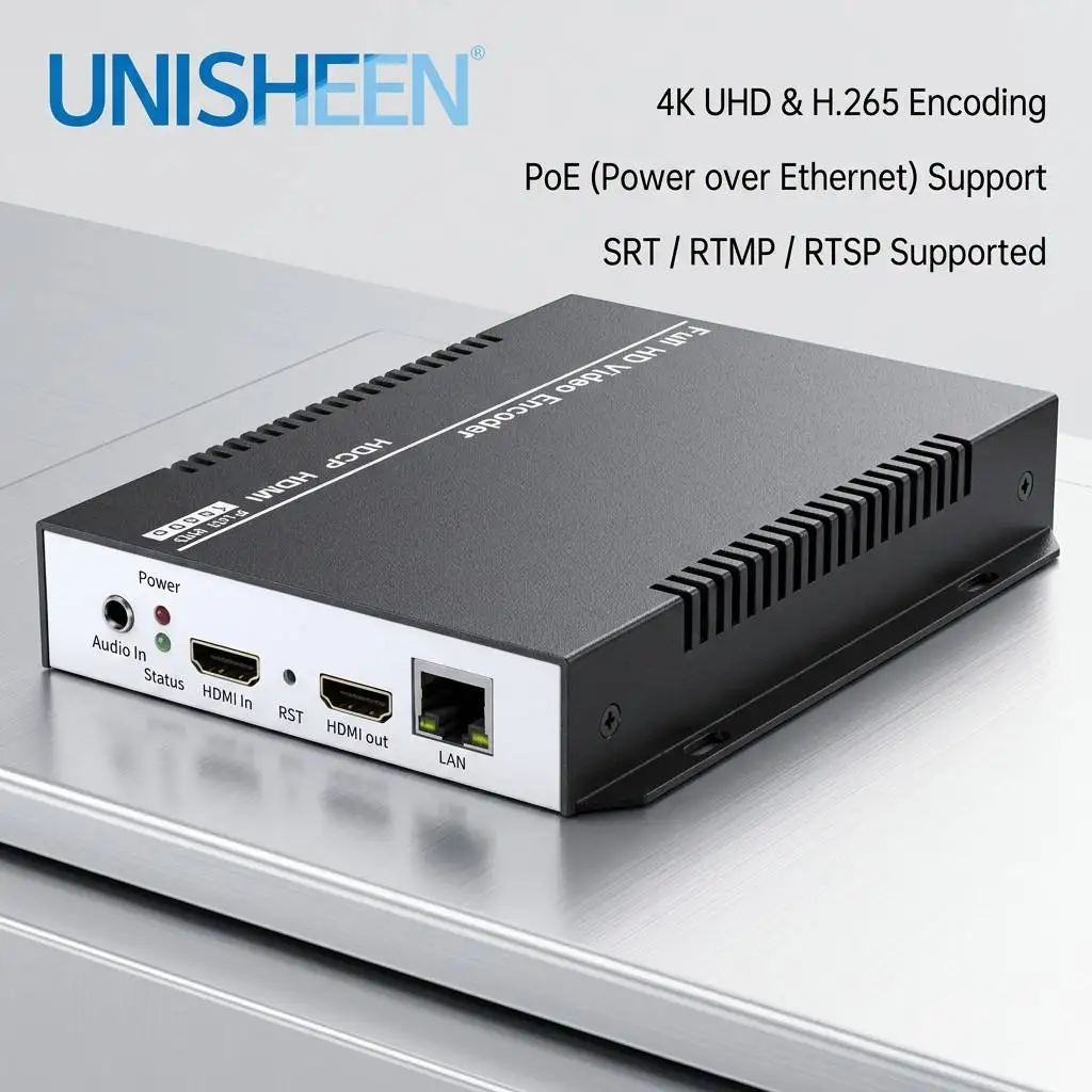 Unisheen 4K Ultra HD H.265 PoE HDMI Video Encoder With Loopout for YouTube Facebook Live Streaming