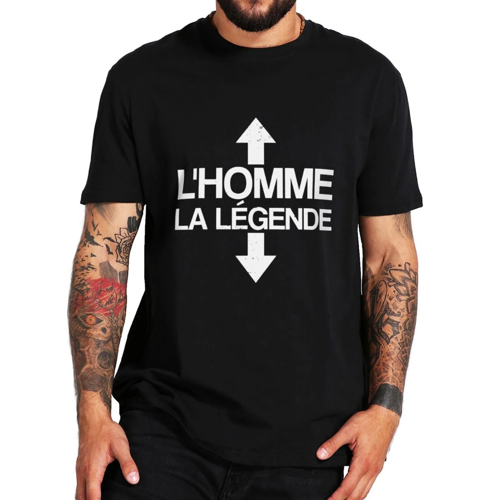 L'homme La Légende French Tee T Shirt Men Women Short Sleeve Double Arrow Distressed Letter Graphic Crew Neck Cotton Casual Tee
