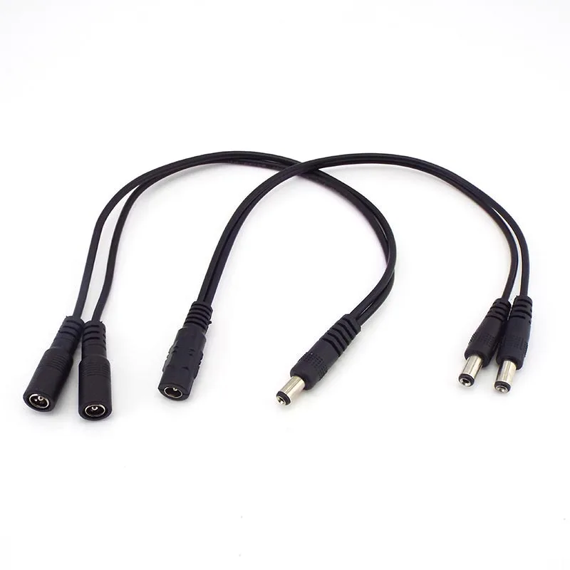 5.5mm*2.1mm 1 Female to 2 Male Connector Male to Female Plug DC Power Splitter Cable CCTV LED Strip Light Power Supply Adapter