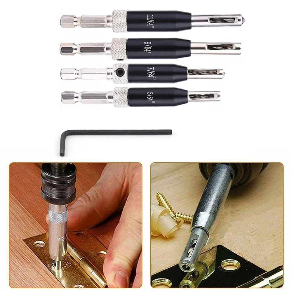 Set Of High Speed Steel Self Centering Lock Hinge Drill Bit Set Hardware Drawer Pilot Hole Guides HSS Tool Parts