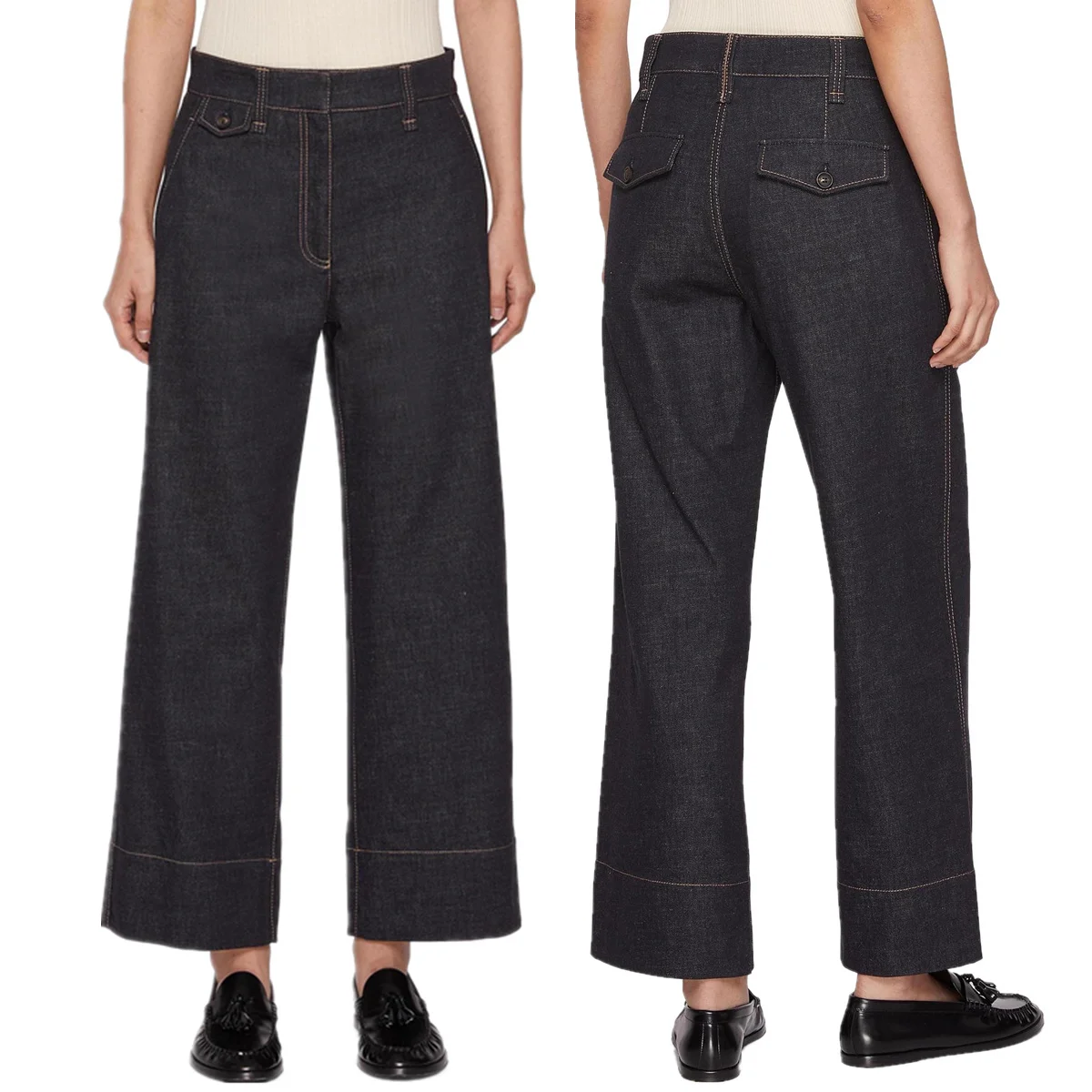 Jenny&Dave Spring Woman Clothes French Elegant Navy Blue Denim Pants Non-fading High Waisted Straight Cropped Jeans For Women