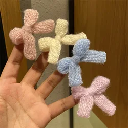 Autumn Winter Cute Knitted Wool Bow Hairpin Sweet Girl Heart Hair Accessories Colored Plush Hairpin Edge Clip Bridesmaid Gift