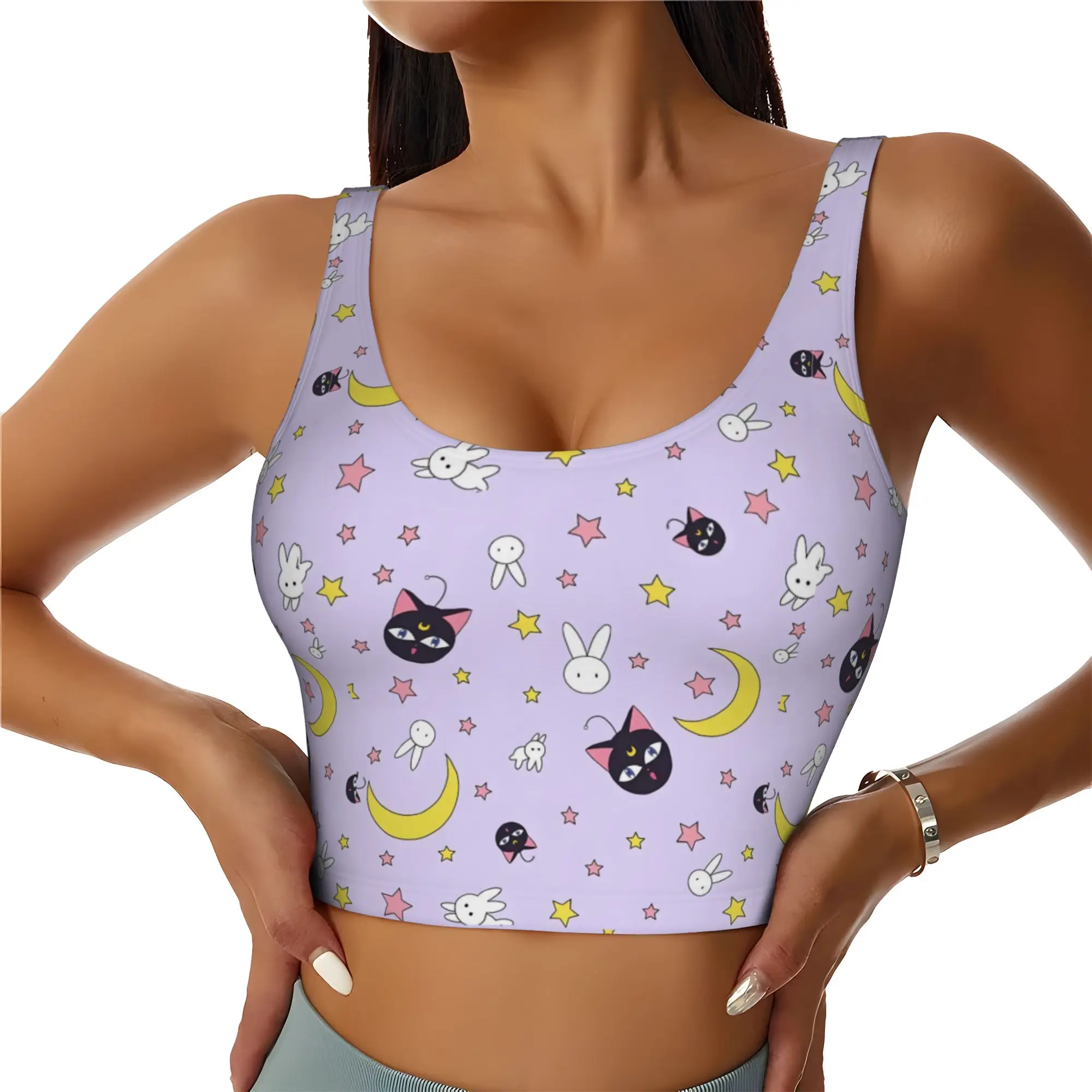 Custom Sailors Anime Moons High Impact Sports Bras Women Usagi Tsukino Seamless Workout Yoga Crop Tank Tops