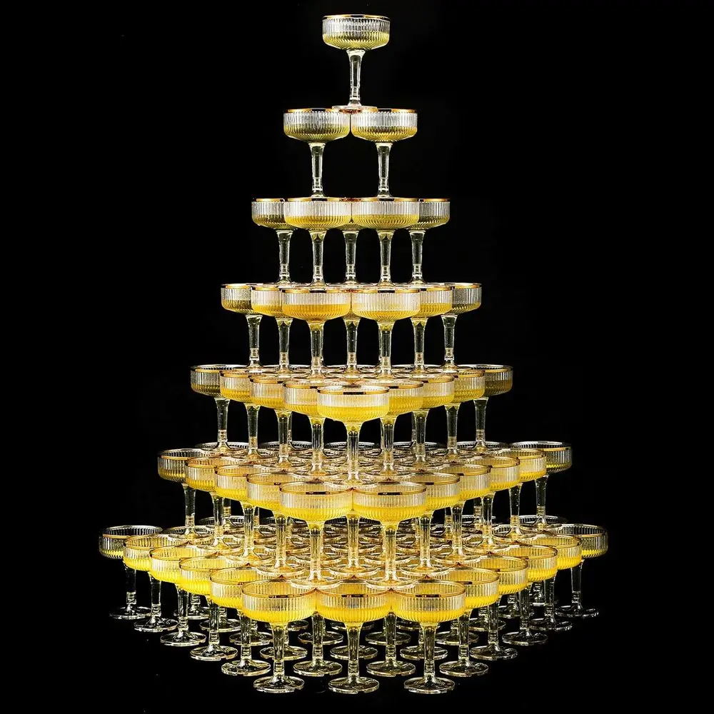 

Champagne Tower 7 oz Plastic Champagne Coupe Glasses Set Stackable Plastic Ribbed i Glasses Unbreakable Acrylic Cocktail Coupe C