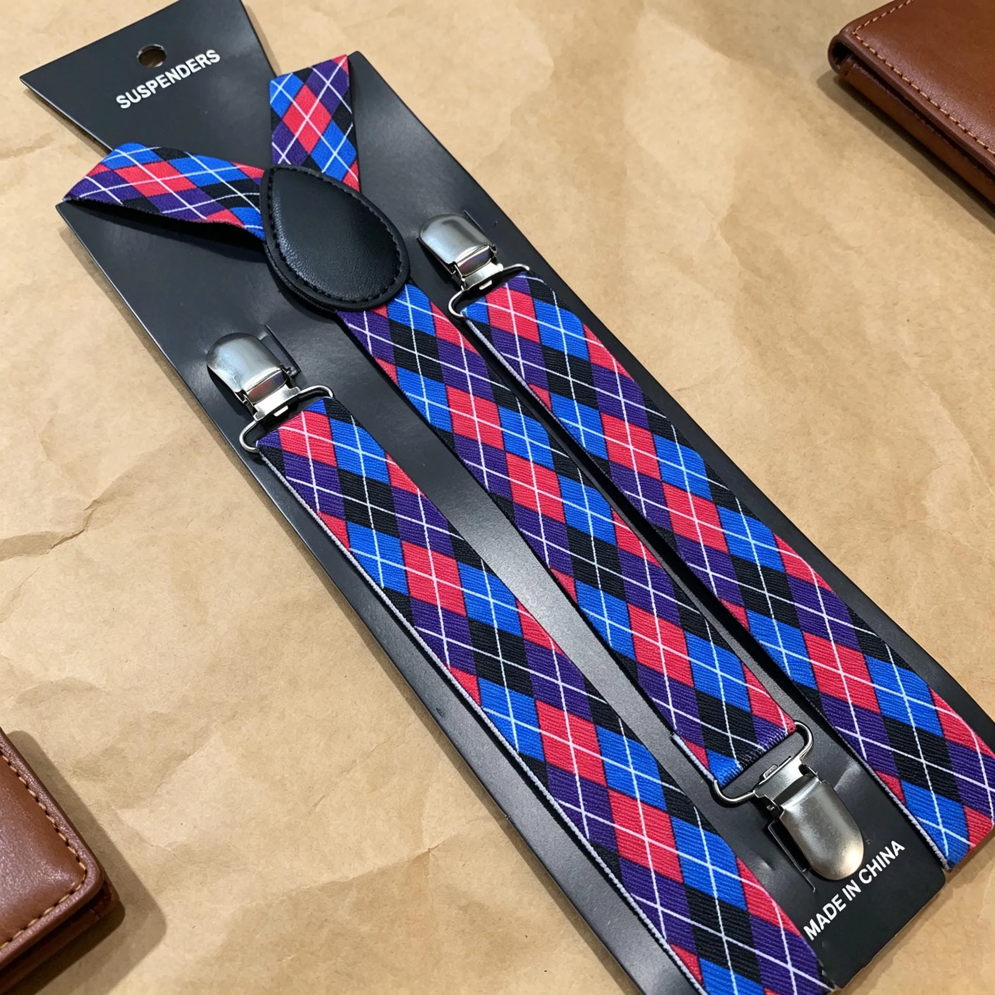 Purple Diamond Pattern Retro M - Men'S Formal Wear With Suspenders review and price