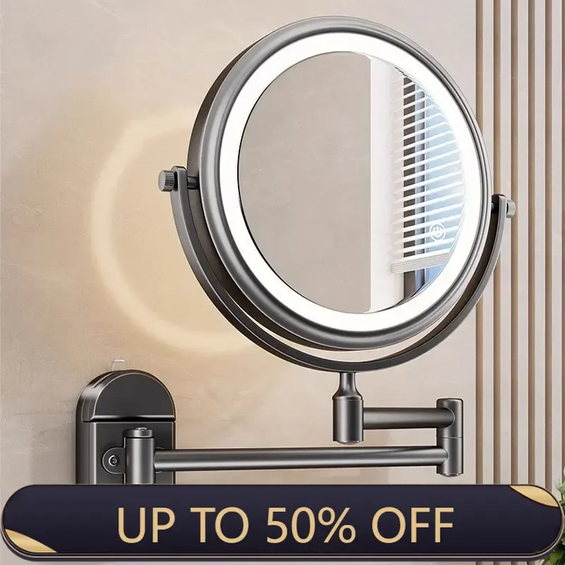 X3 Bathroom Suction Cup Makeup Mirror Wall Hanging Telescopic Folding Mirror, No Drilling, Rotatable Magnifying Beauty Mirror