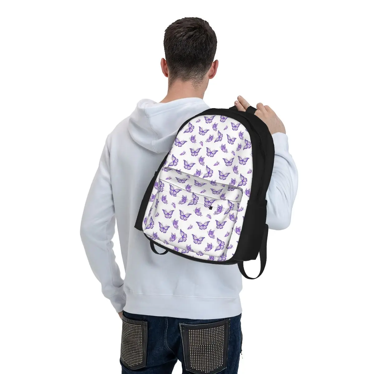 Mochilas com estampa borboleta roxa para crianças, Mochilas escolares para crianças, Mochila dos desenhos animados, Bolsa de ombro para meninos e meninas