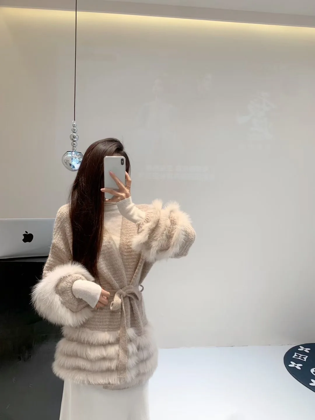 Abrigo Ele Fur ort V-Ne tejido de lujo para mujer, ropa de abrigo ligera con inserto de piel, informal, elegante