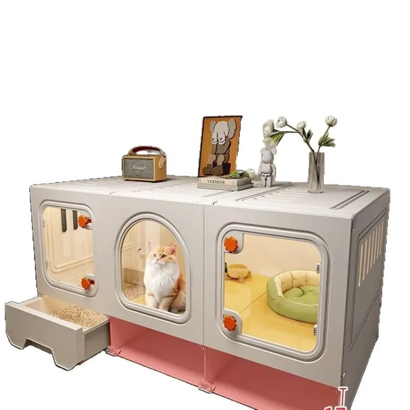

Cat villa with integrated toilet, household indoor small apartment cat cage