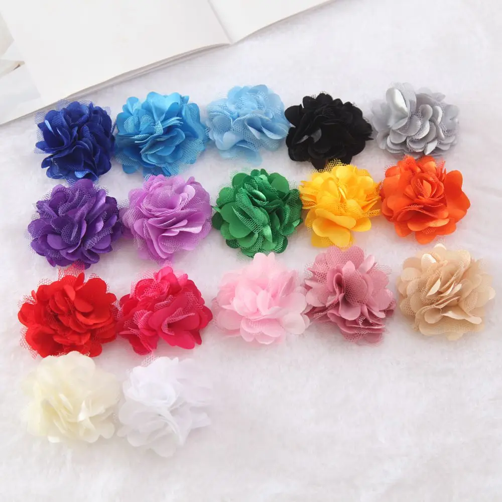 5cm Mesh Flowers baby DIY Hair Accessory Wedding Decoration  Hair Flower No hair clips Photography Prop Accessories 15pcs/lot