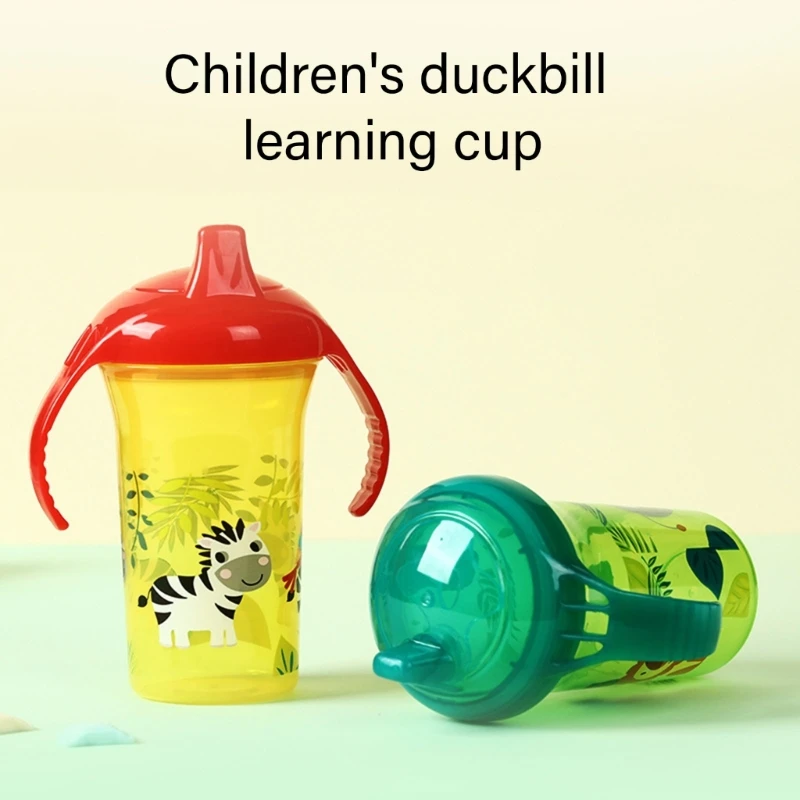 Cartoon Printed Baby Water Cup Nonslip Leak Proof Duck Mouth Learning Cup Children's Training Cup with Handle 300ml A2UB