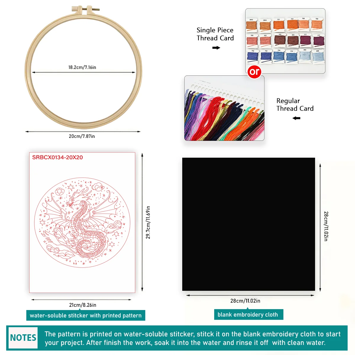 1 Stück 20X20CM/15X15CM 7,87/6,3 Zoll Drachen-Stickerei-Starter-Kit DIY-Kit DIY-Stickerei-Set Handarbeiten Heimdekoration Nadelkunst – Detail 5