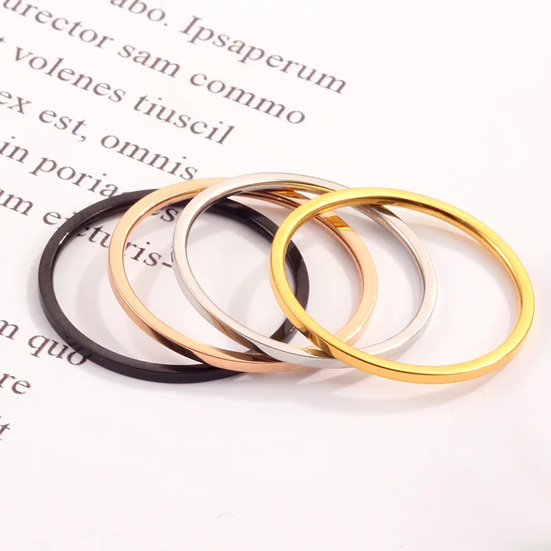 Rings for Women Titanium Steel Rose Gold Color Korean Jewelry Men Simple Wedding Couple Tail Width 1mm Stackable Thin Circle