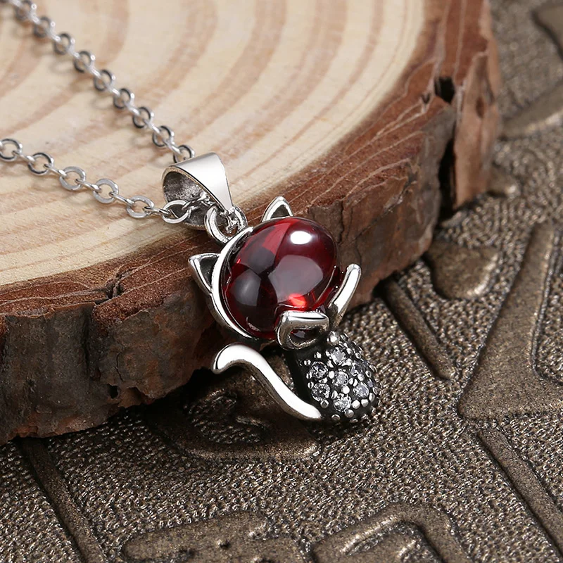 New Arrival Crystal Red Fox Pendant Necklace For Women Jewelry Trendy 925 Sterling Silver Chain Necklace Female Birthday Gift