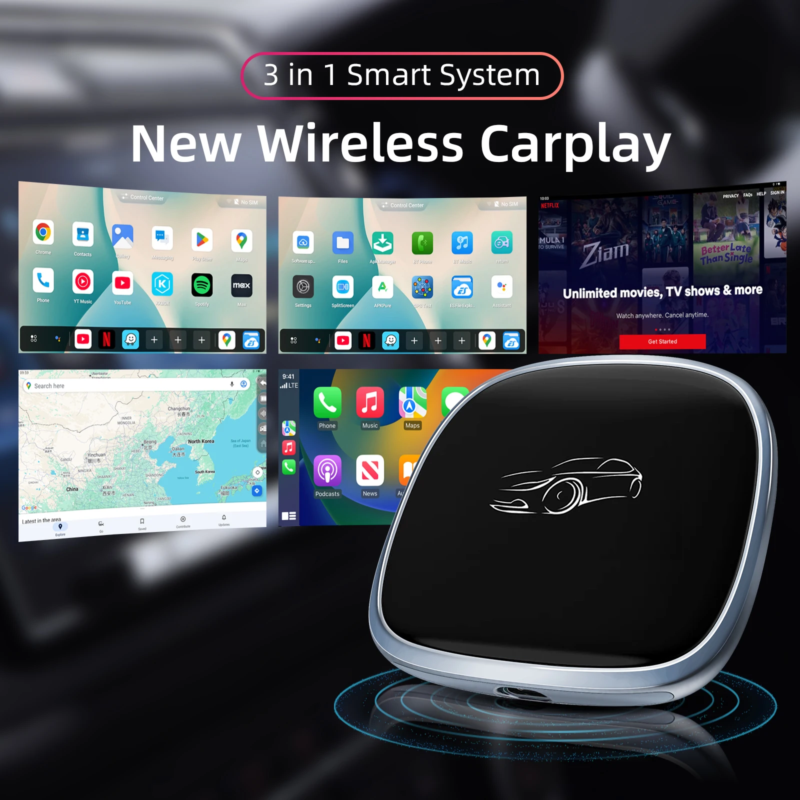 EzoneTronics CarPlay Android Ai Box Wired To Wireless Android  Qualcomm Octa-core 4G+64G Plug and Play