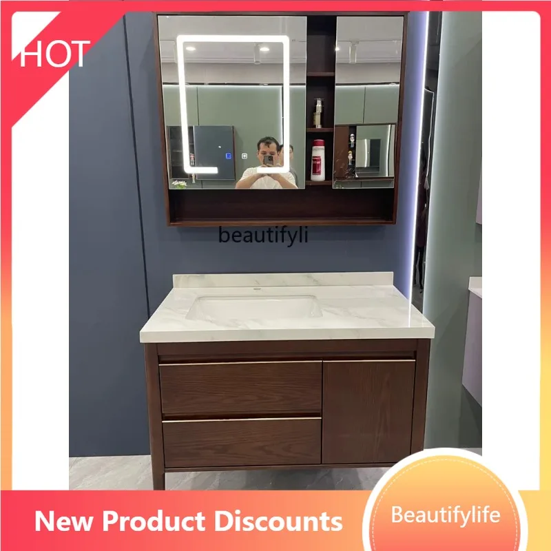 

smt53 Chinese Style Bathroom Hand Washing Washbasin Cabinet Combination Natural Marble Countertop Smart Mirror Cabinet Large Bas