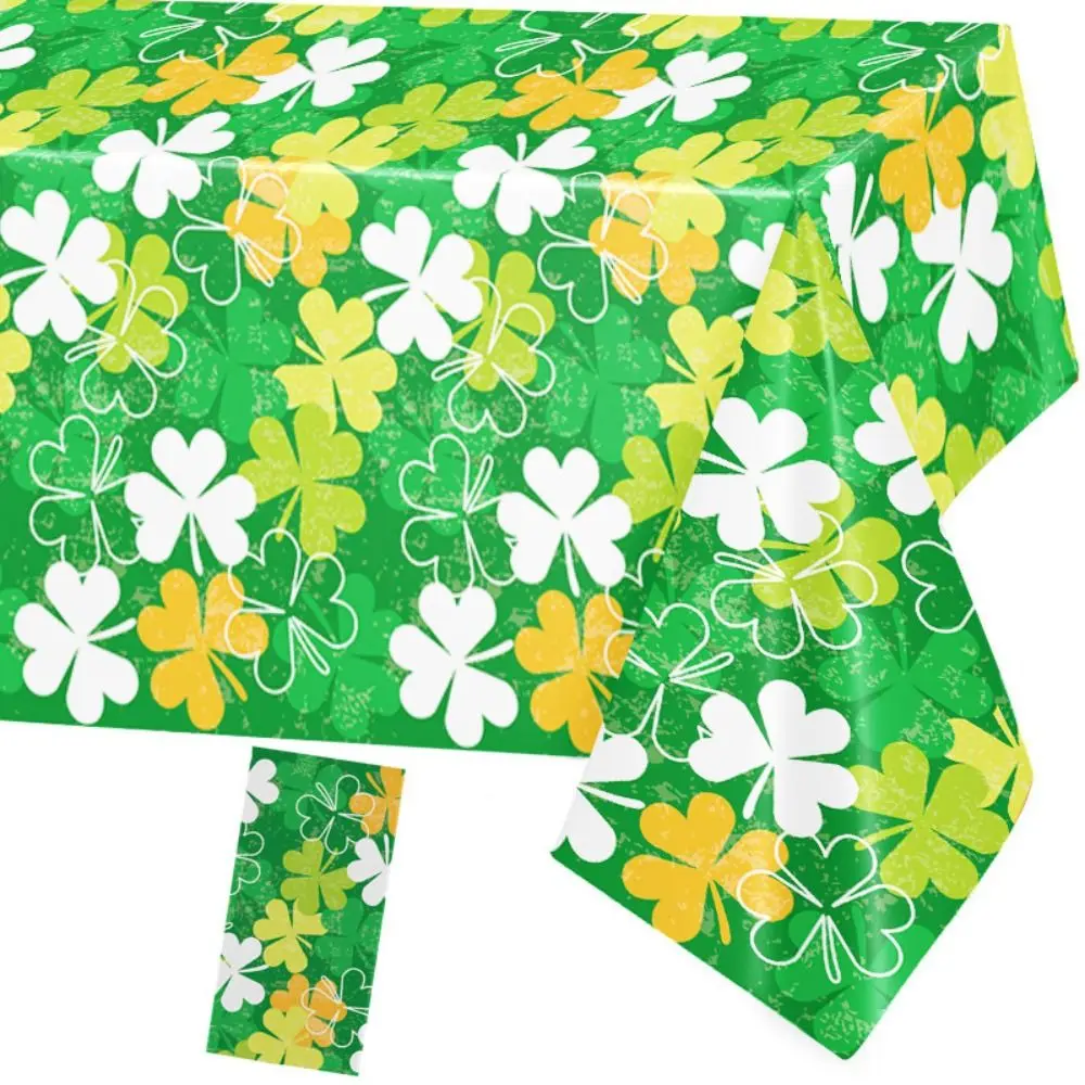 

137x274cm St. Patrick's Day Tablecloth Shamrock Rectangle Shape Table Mat Green Plastics Long Dining Table Decor Irish Holiday