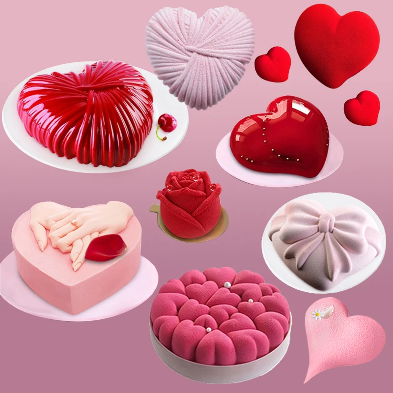 

Heart Mousse Pastry Moulds Silicone Cake Molds Valentine's Day Rose Dessert Baking Tools Kitchen Bakeware