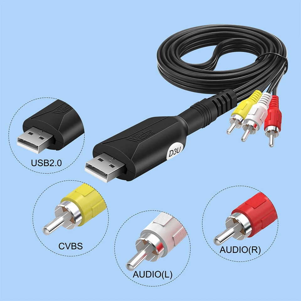 Carte de capture vidéo USB VHS vers RCA numérique vers USB 2.0, adaptateur de dispositif de capture audio, convertisseur facile à fermer,