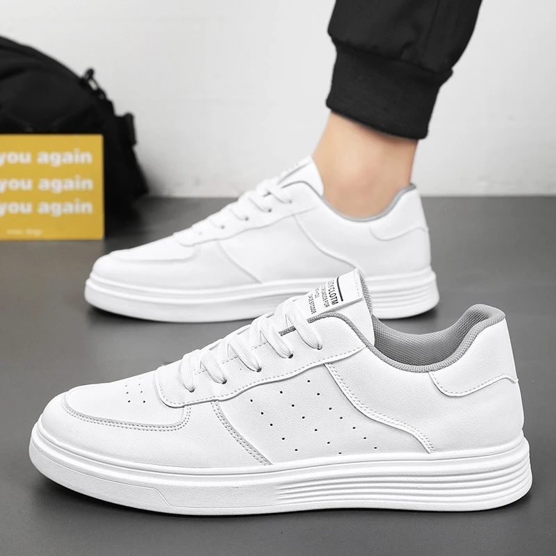 

Trendy Men's Shoes Breathable Summer White Sneakers Thick Bottom Sports Work Casual round Toe No Tie Korean Style Rubber Sole