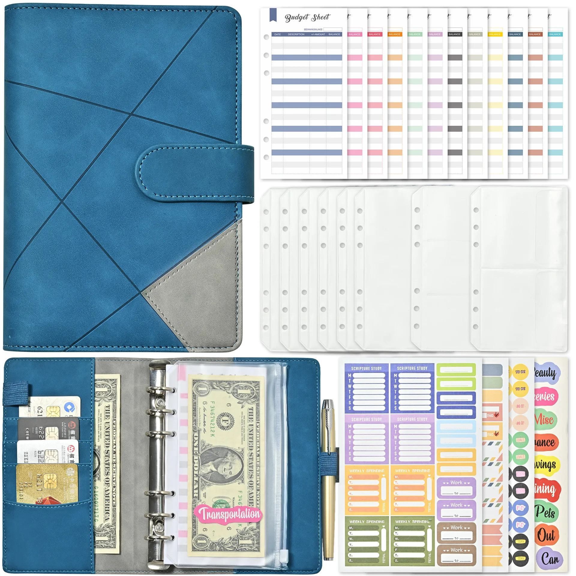 A6 Retro Indentation Binder PU Manual Ledger Notepad Cash Budget Notebook With Budget Card Stickers Journal Statione