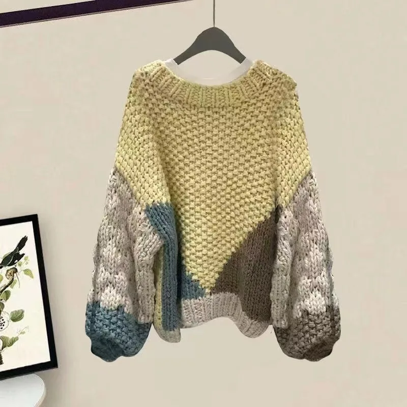 

2025 Autumn and Winter New Loose and Lazy Style Pullover Sweater for Women, Fashionable Knitted Women's Sweater