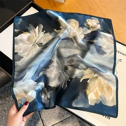 100% Silk Women Scarf High-Quality Luxury 53cm Square Scarves Oil Painting Style Neck Hair Hand Wrist Bandana Tie Shawls Design