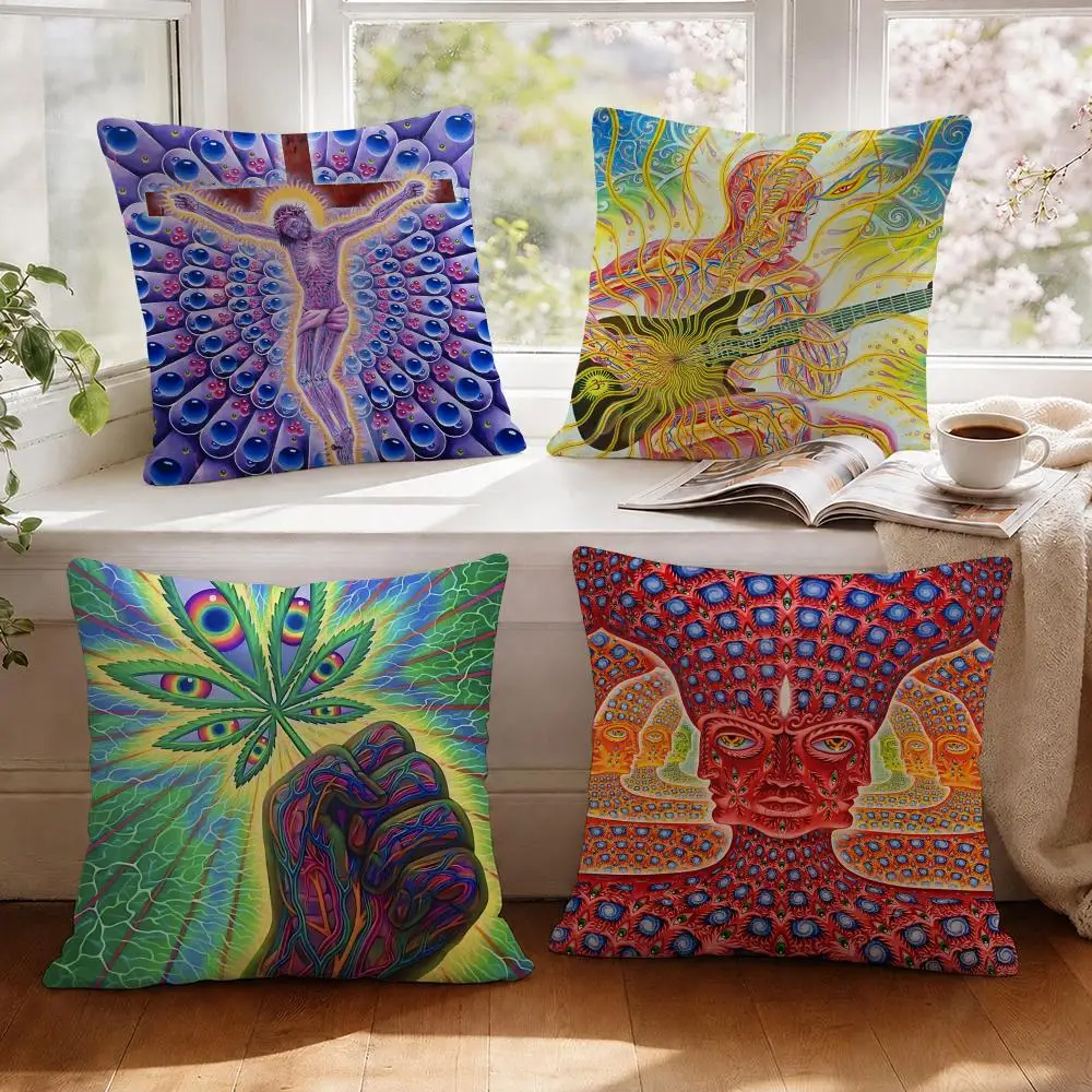 Funda de cojín Visionary Artist A-Alex Grey, funda de almohada transpirable y fresca de lino natural estampada, decoración para sofá y dormitorio