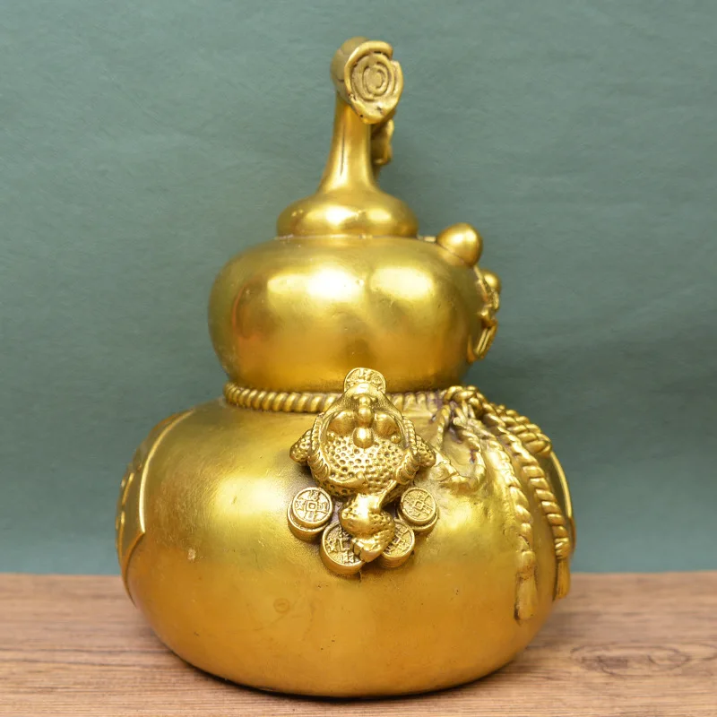 All-brass golden toad-shaped copper gourd Entrance hall copper gourd ornament for wealth and good fortune