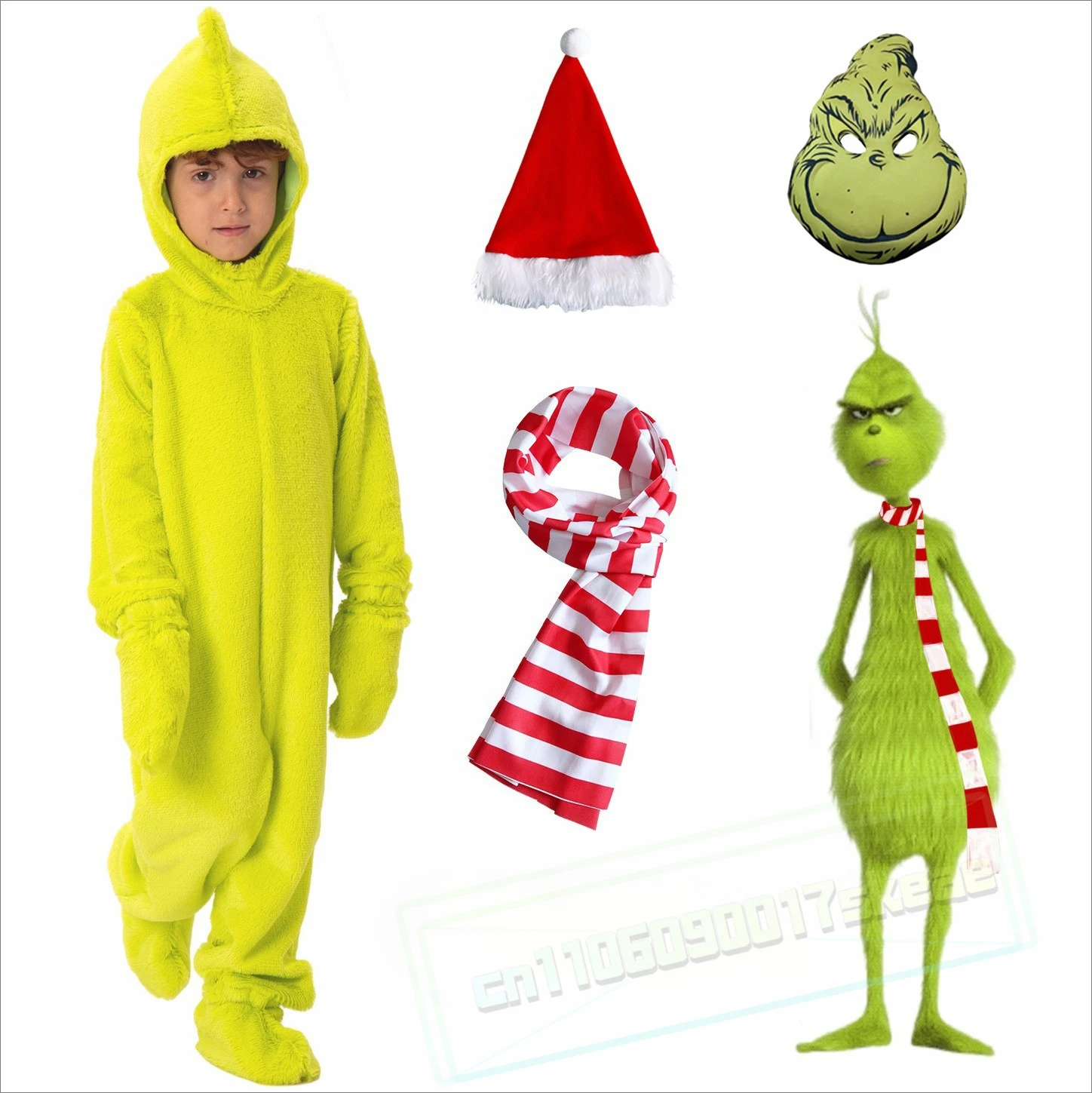 

Christmas Costume Santa Claus Green Jumpsuit Furry Green Strange Jay Thief Party Costume Children's Costume Anime Cosplay