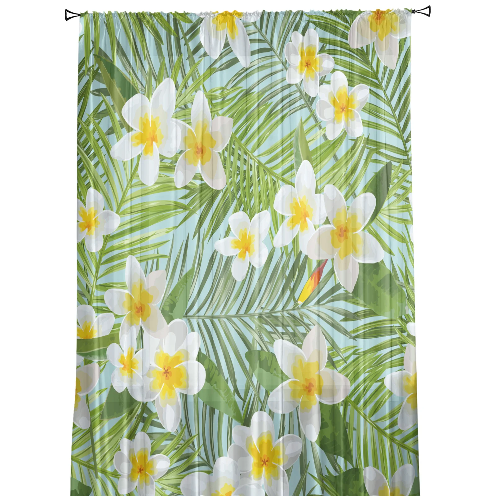 Tropical Palm Leaves Flowers Green Sheer Curtains for Living Room Decoration Window Curtains Kitchen Tulle Voile Curtains