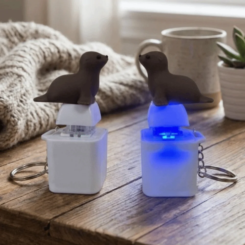 LED Light Animal Glowing Sound Keychain Clicky Sounding Novelty Seal Dog Light-Up Fidget Key Ring Tactile Switch Plastic