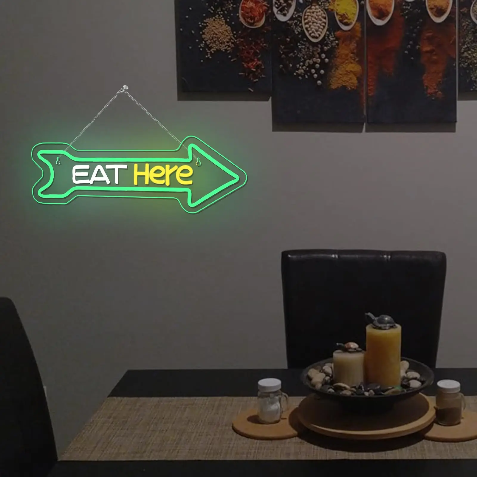 Eat Here Arrow Neon Sign Dimmale Neon Lights For Wall Decor Led Lights For Home Kitchen Restaurant Bar Party Decor