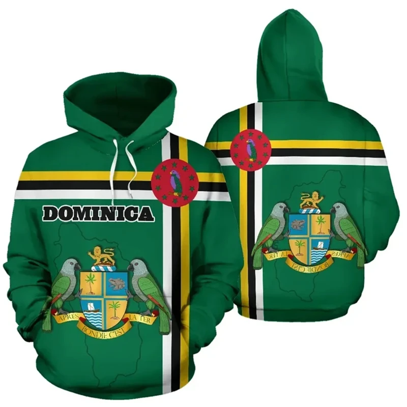 The Commonwealth Of Dominica Map Flag 3D Printing Hoodies Dominica Coat Of Arms Graphic Hooded Sweatshirts Mens Pullovers Hoodie