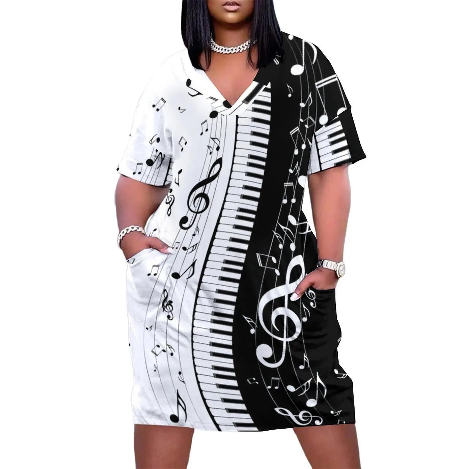 

Minimalistic Piano Keys Loose Pocket Dress Aesthetic clothing ladies dresses for special occasions dresses korean style