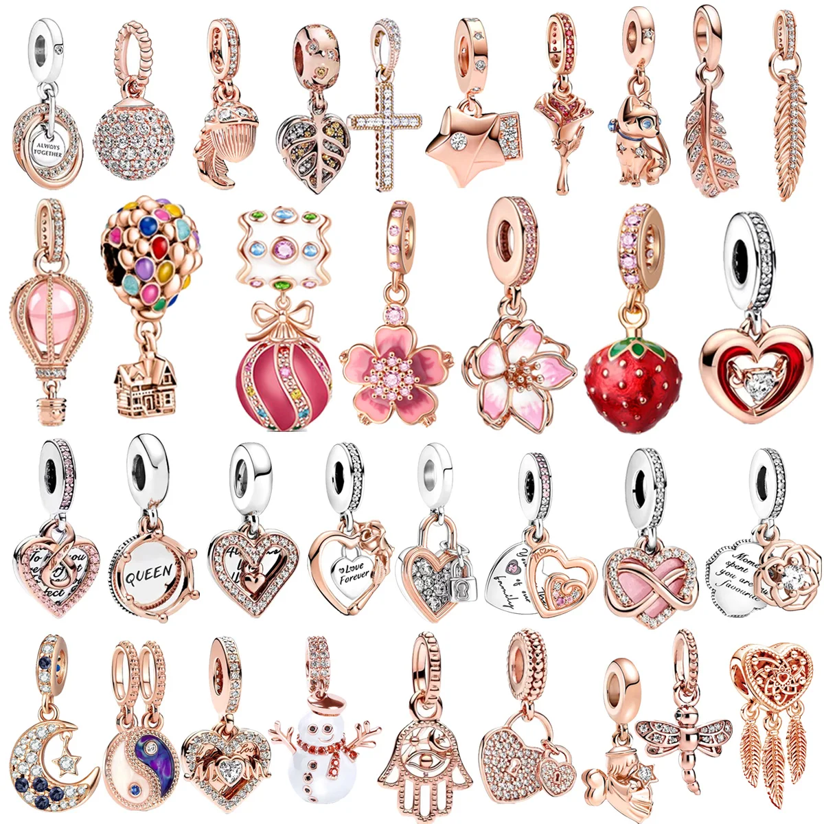 Hot Sale Rose Gold Plated Pendant Dangle Series Charms Beads Fit Original 925 Sterling Silver Pandora Bracelet DIY Women Jewelry