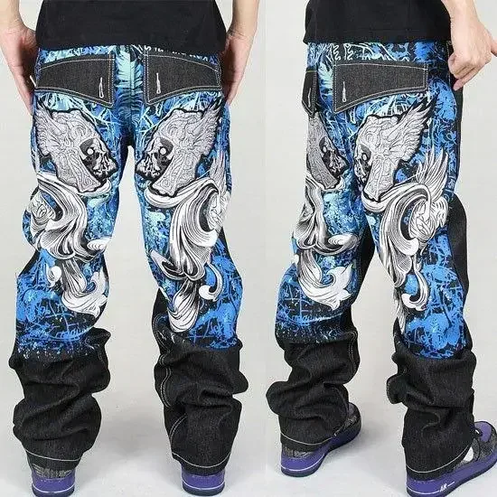 Calça jeans masculina estampada de grandes dimensões y2k harajuku retro solta goth cintura alta casual calças largas rua rock moda novas calças