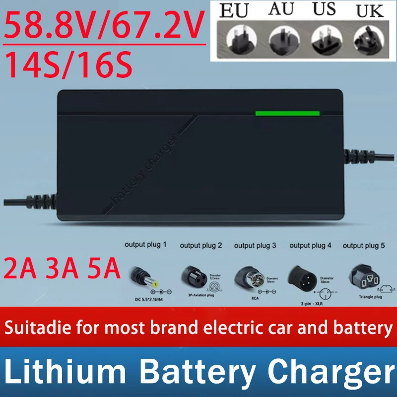 52V 60V 2A 3A 5A lithium-ion charger 14S 16S 58.8V 67.2V 18650 21700 battery charging 5A fast intelligent charger