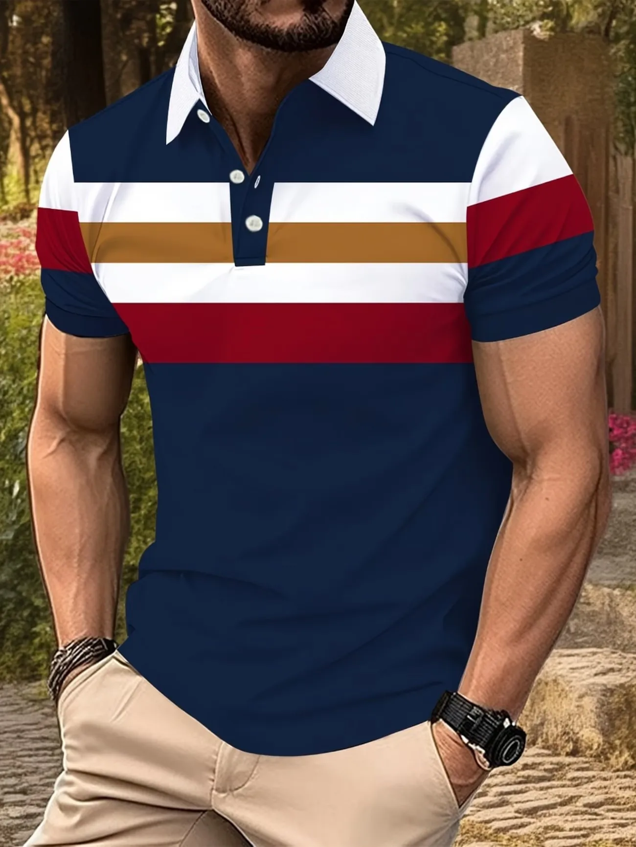New summer men's short sleeved button up polo shirt