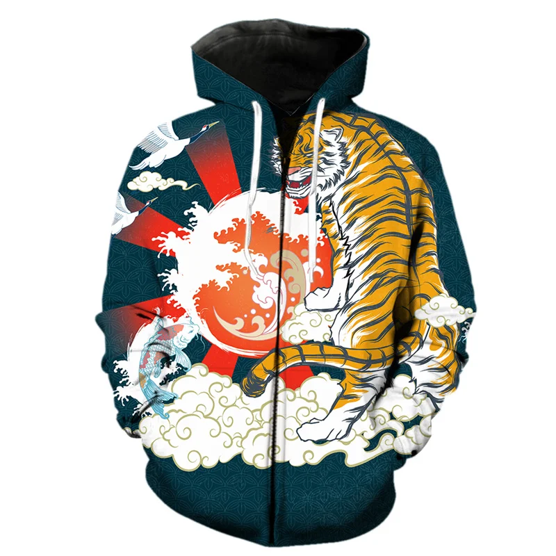 

3D Print Cartoon Animal Tiger Hoodie For Men Streetwear Long Sleeve Hooded Sweatshirts Fashion Casual Oversized Zipper Hoodies