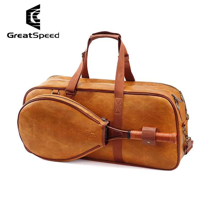

Professional Adults Sporting Tennis Racquet Bag Retro Badminton Squash Tennis Shoulder Bags Classic Detachable Tennis Handbag