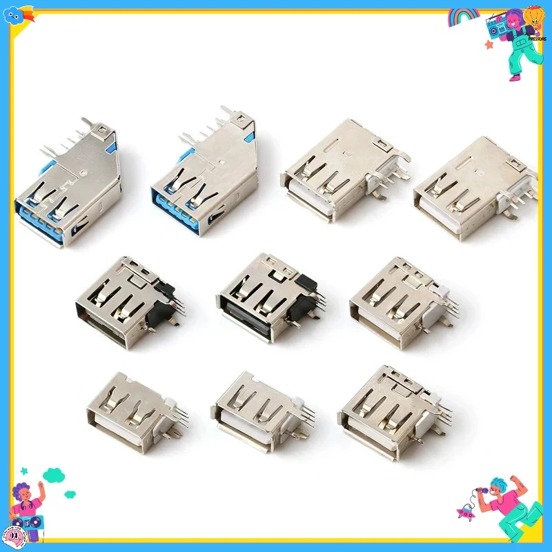 USB 2.0 a Female Mount Socket Connector Vertical Side Insert 90 Degree Short/Long Type USB C Female Jack for Electronics