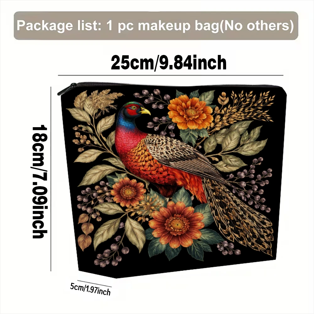 Pheasant Flowers Leaves Berries Branches Makeup Bags for Girls Cosmetic Pouch Toiletry Bag Pencil Case Travel Storage