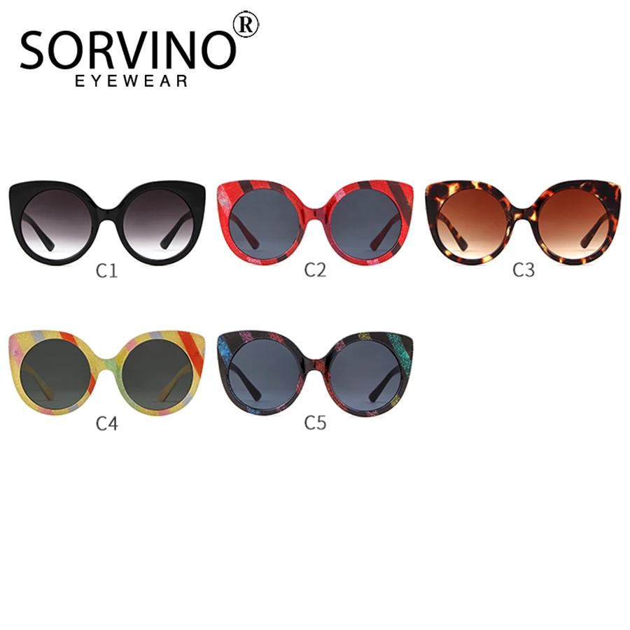 Sorvino Retro Designer Glitter Cat Eye Sunglasses Women Luxury Brand Oversized Stripe Candy Cateye Sun Glasses Red Shades SP127